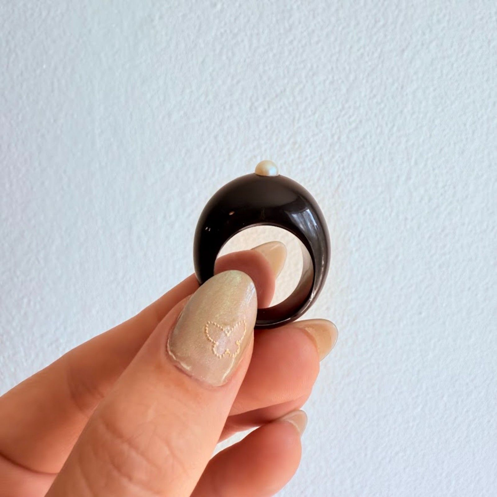 Vintage Black Onyx Pearl Dome Cocktail Ring Size 75 110$